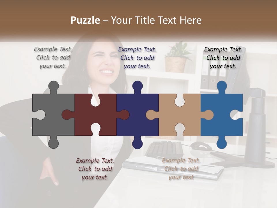 A Woman Sitting At A Desk In Front Of A Computer PowerPoint Template