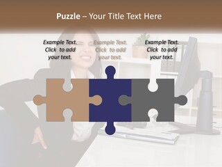 A Woman Sitting At A Desk In Front Of A Computer PowerPoint Template