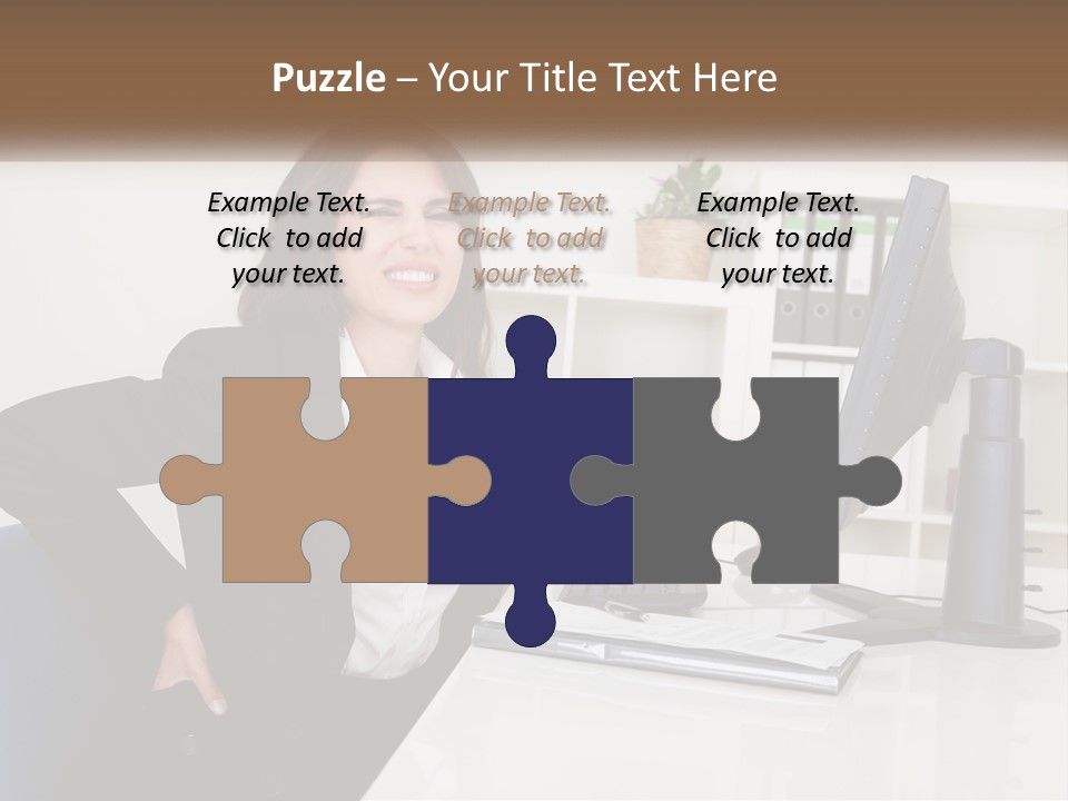 A Woman Sitting At A Desk In Front Of A Computer PowerPoint Template