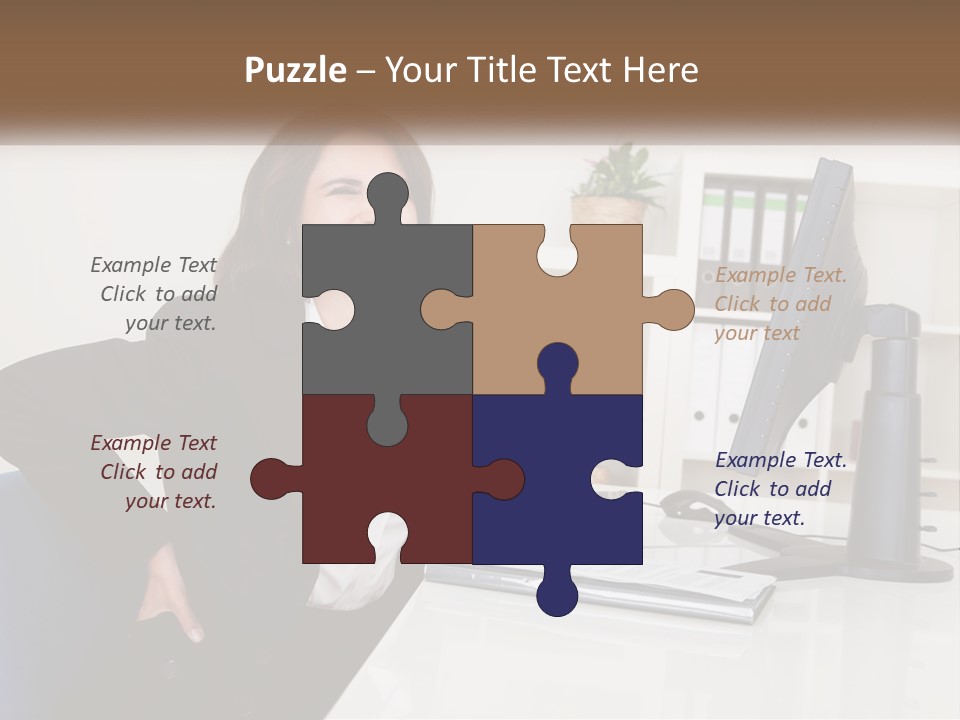 A Woman Sitting At A Desk In Front Of A Computer PowerPoint Template