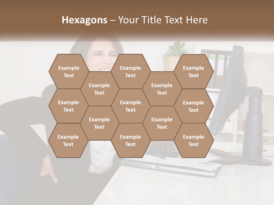 A Woman Sitting At A Desk In Front Of A Computer PowerPoint Template