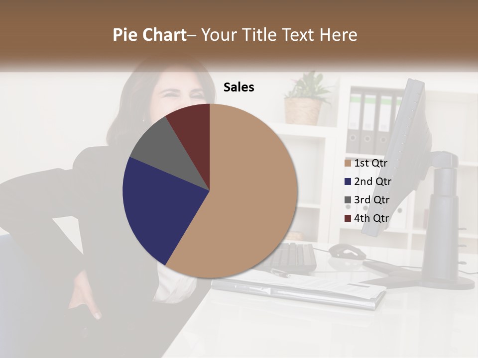 A Woman Sitting At A Desk In Front Of A Computer PowerPoint Template