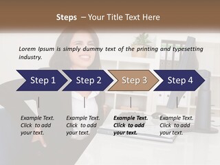 A Woman Sitting At A Desk In Front Of A Computer PowerPoint Template