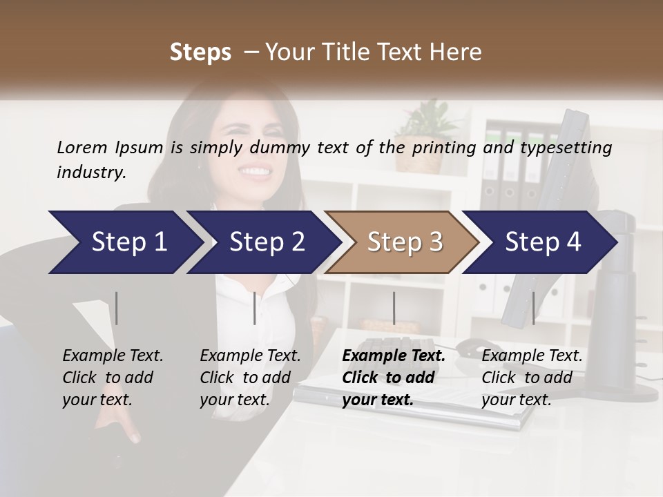 A Woman Sitting At A Desk In Front Of A Computer PowerPoint Template