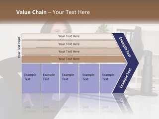 A Woman Sitting At A Desk In Front Of A Computer PowerPoint Template