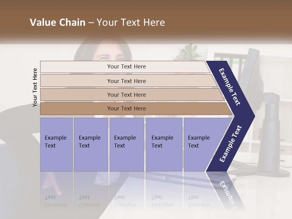 A Woman Sitting At A Desk In Front Of A Computer PowerPoint Template