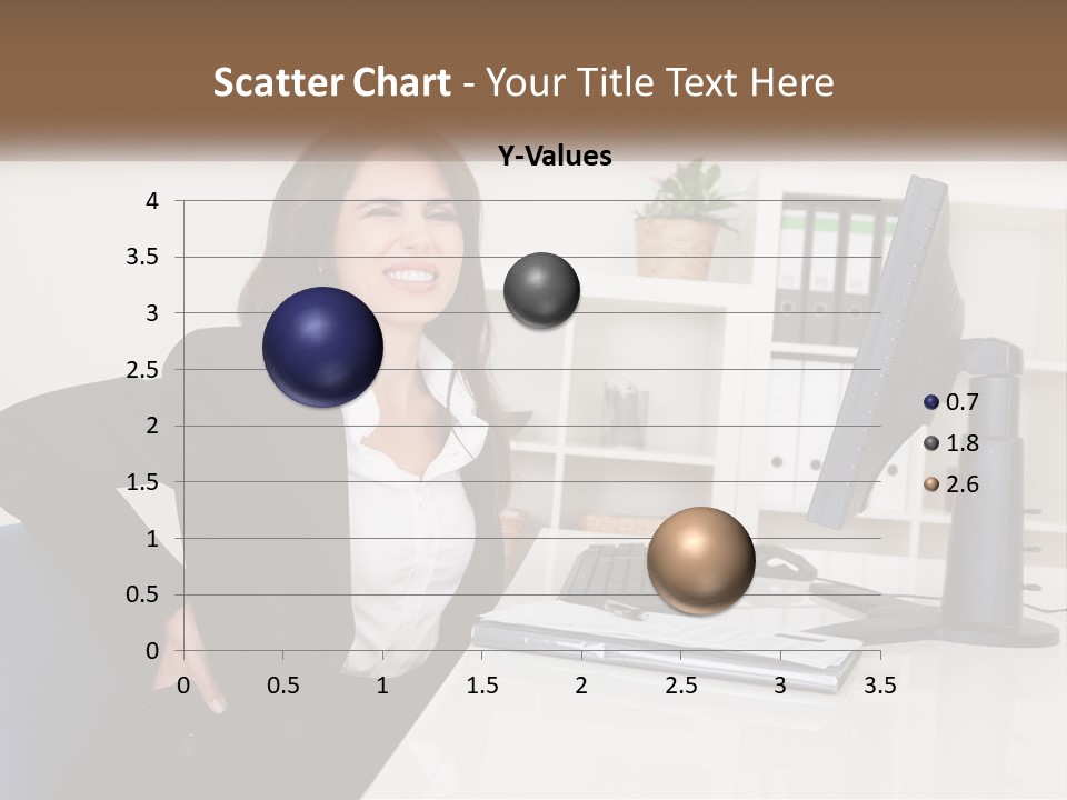 A Woman Sitting At A Desk In Front Of A Computer PowerPoint Template