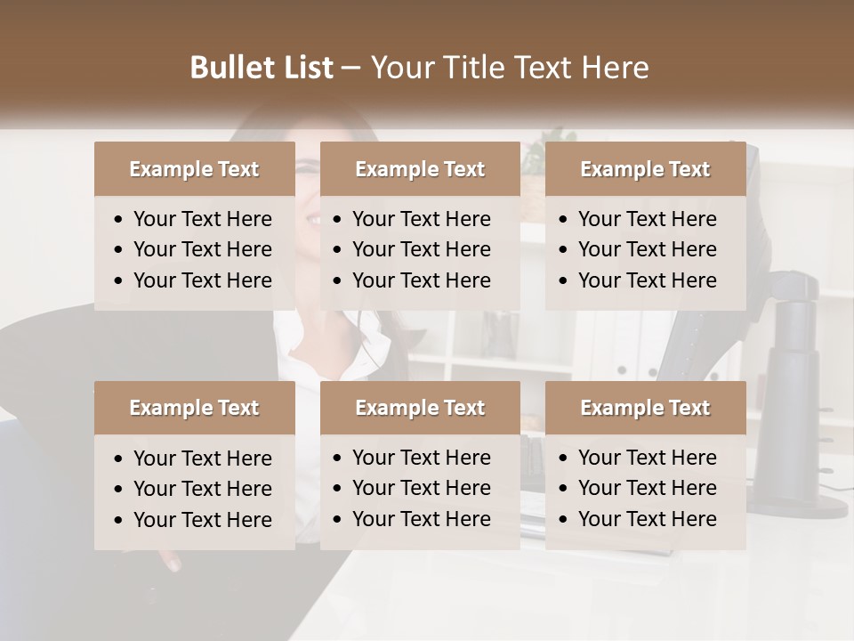 A Woman Sitting At A Desk In Front Of A Computer PowerPoint Template