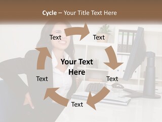 A Woman Sitting At A Desk In Front Of A Computer PowerPoint Template