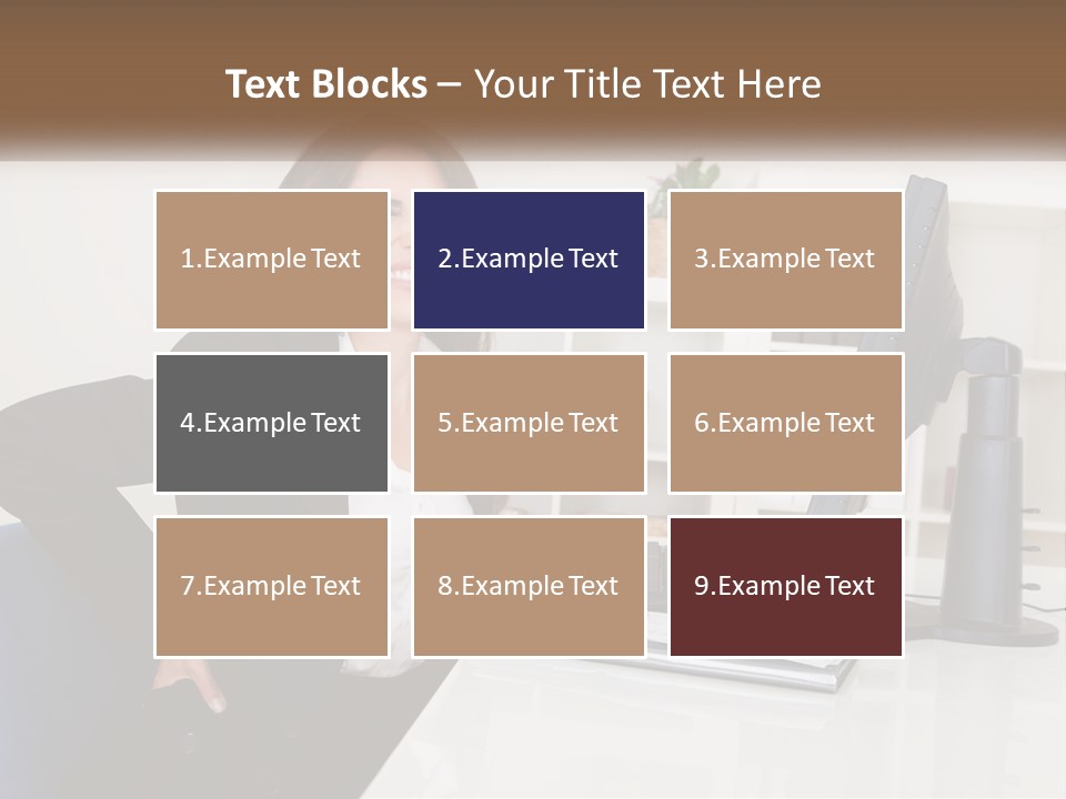 A Woman Sitting At A Desk In Front Of A Computer PowerPoint Template