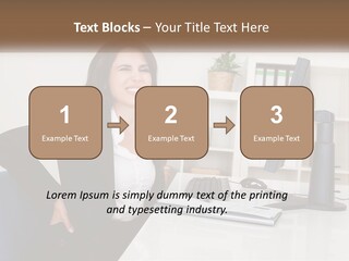 A Woman Sitting At A Desk In Front Of A Computer PowerPoint Template