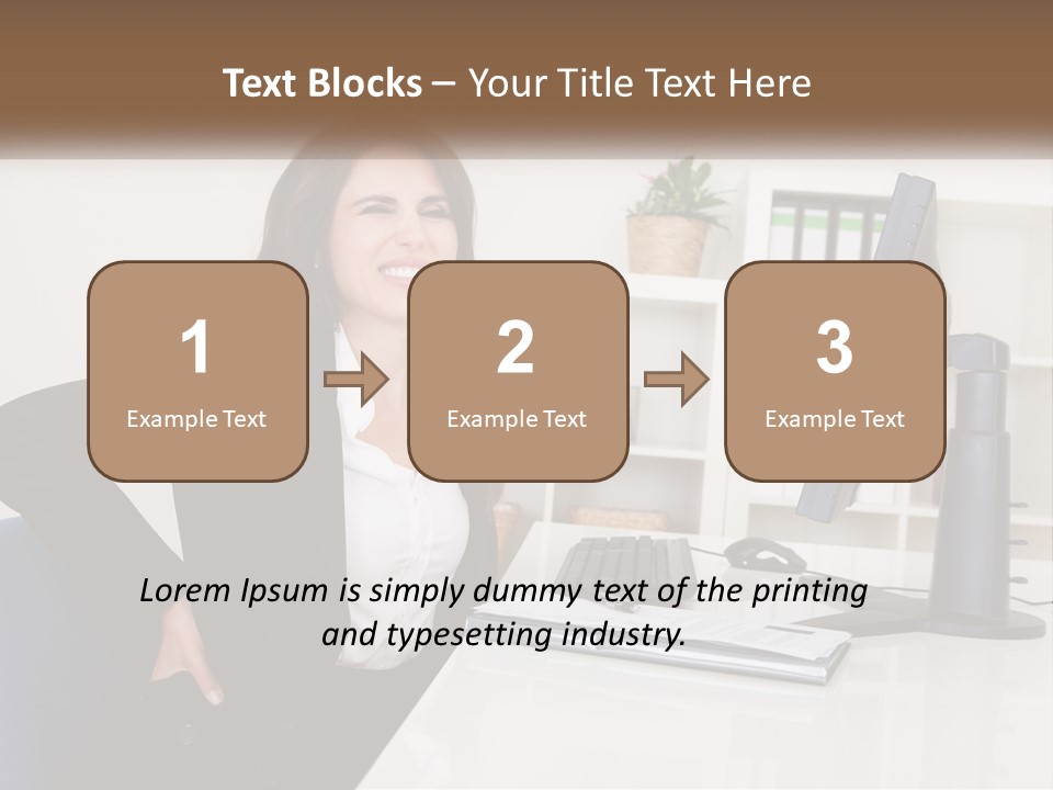 A Woman Sitting At A Desk In Front Of A Computer PowerPoint Template