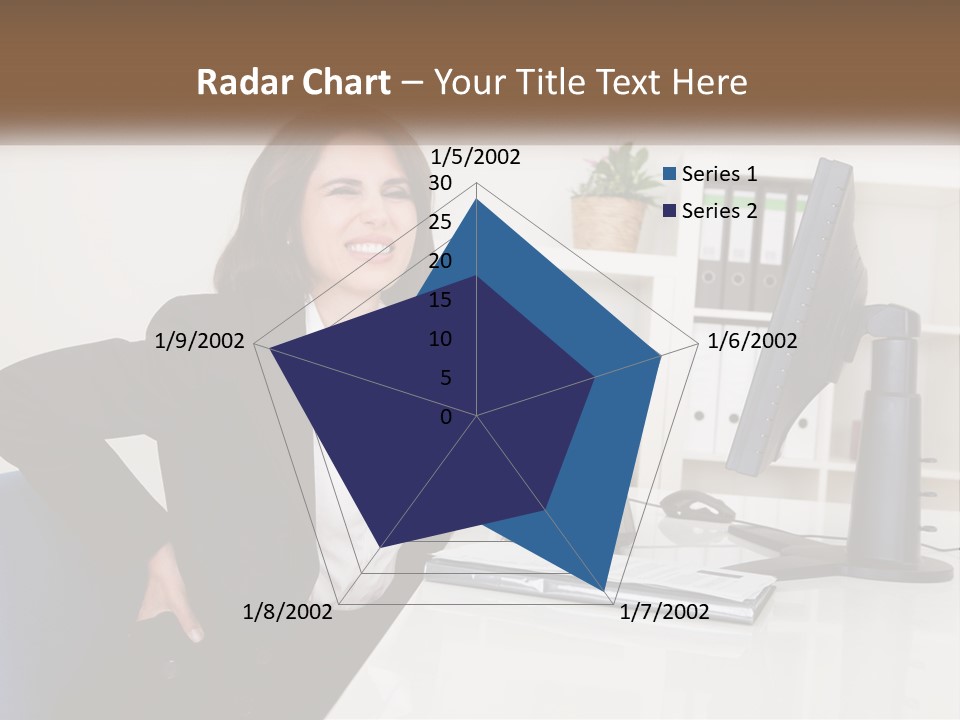 A Woman Sitting At A Desk In Front Of A Computer PowerPoint Template