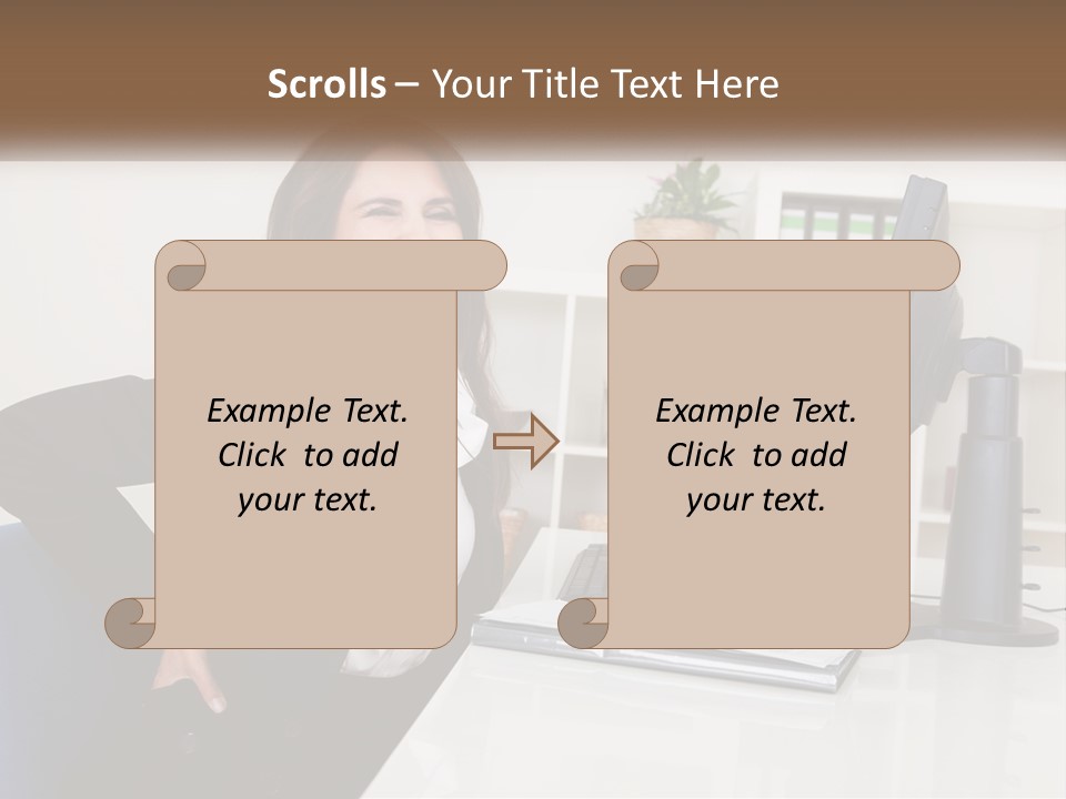A Woman Sitting At A Desk In Front Of A Computer PowerPoint Template