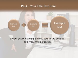 A Woman Sitting At A Desk In Front Of A Computer PowerPoint Template