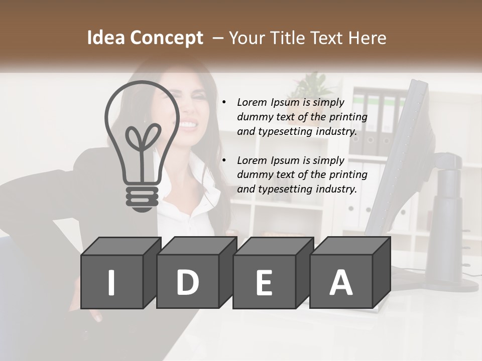 A Woman Sitting At A Desk In Front Of A Computer PowerPoint Template