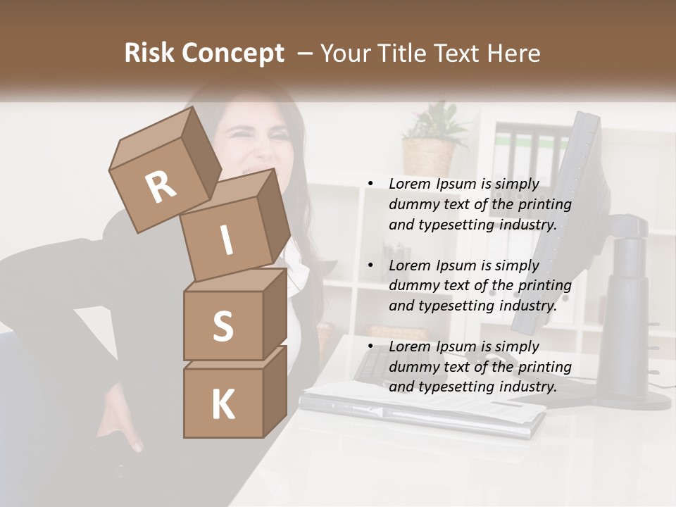 A Woman Sitting At A Desk In Front Of A Computer PowerPoint Template