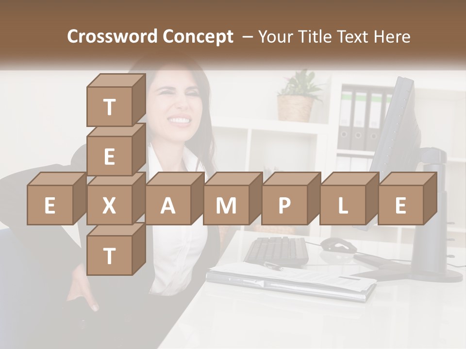 A Woman Sitting At A Desk In Front Of A Computer PowerPoint Template