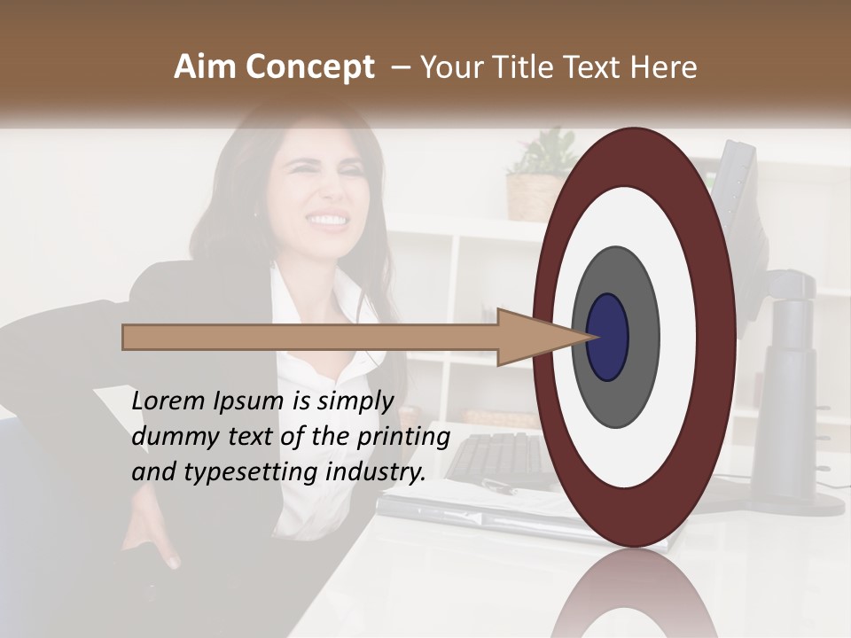 A Woman Sitting At A Desk In Front Of A Computer PowerPoint Template