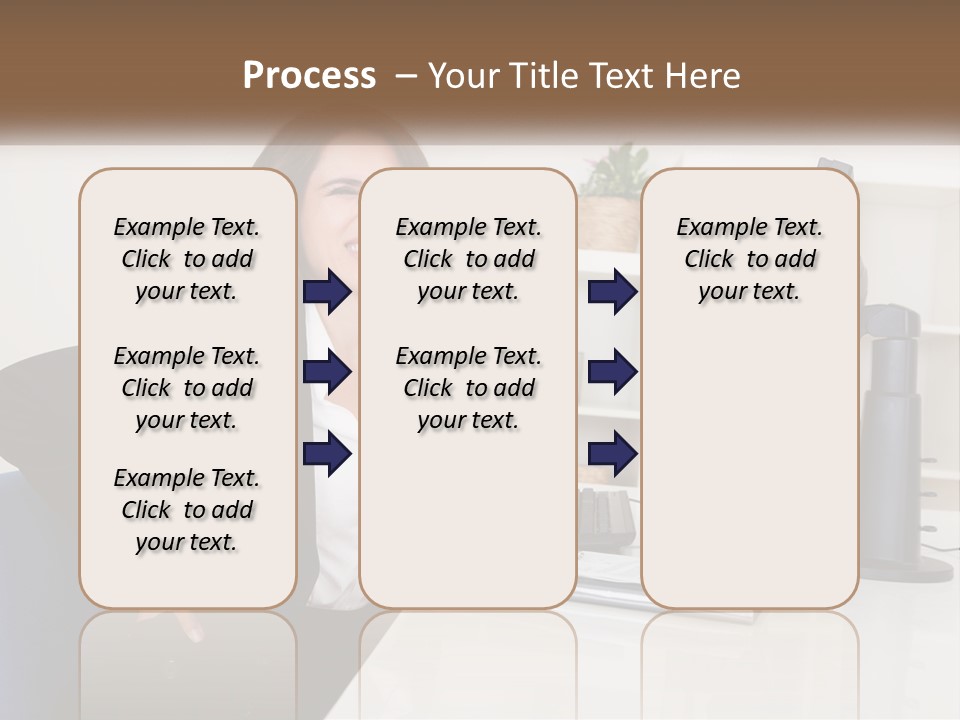 A Woman Sitting At A Desk In Front Of A Computer PowerPoint Template