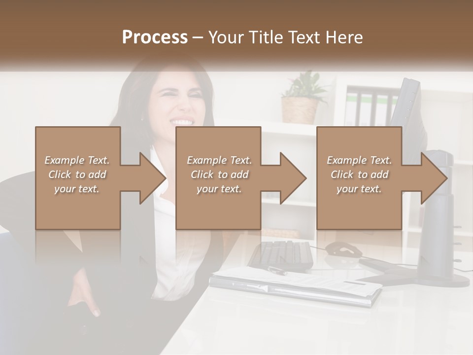A Woman Sitting At A Desk In Front Of A Computer PowerPoint Template