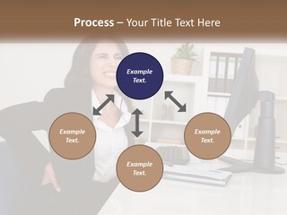 A Woman Sitting At A Desk In Front Of A Computer PowerPoint Template