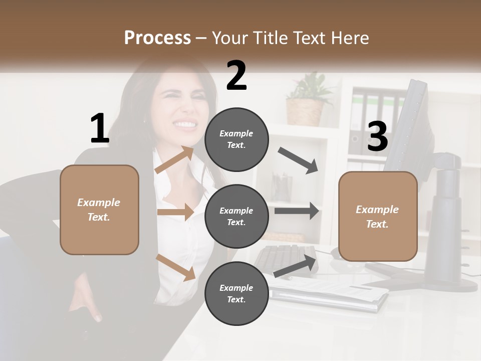 A Woman Sitting At A Desk In Front Of A Computer PowerPoint Template
