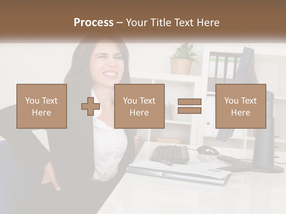 A Woman Sitting At A Desk In Front Of A Computer PowerPoint Template