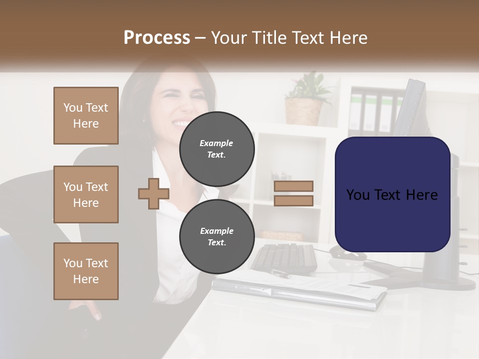 A Woman Sitting At A Desk In Front Of A Computer PowerPoint Template