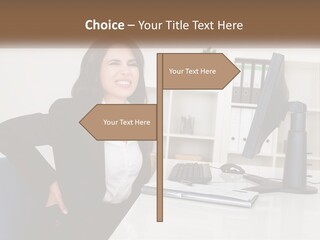 A Woman Sitting At A Desk In Front Of A Computer PowerPoint Template