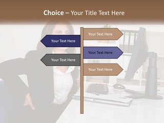 A Woman Sitting At A Desk In Front Of A Computer PowerPoint Template