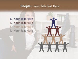 A Woman Sitting At A Desk In Front Of A Computer PowerPoint Template