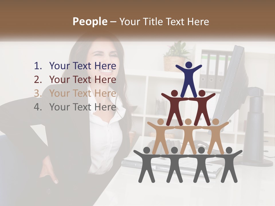 A Woman Sitting At A Desk In Front Of A Computer PowerPoint Template