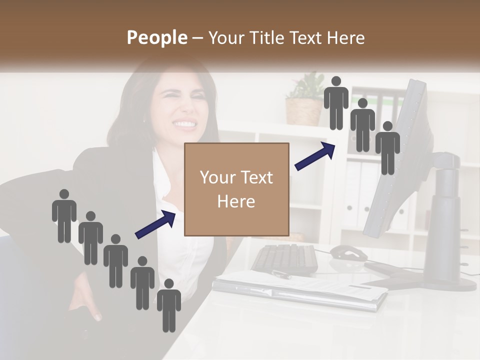 A Woman Sitting At A Desk In Front Of A Computer PowerPoint Template