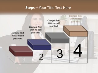 A Woman Sitting At A Desk In Front Of A Computer PowerPoint Template