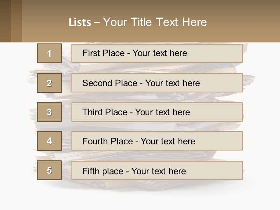 A Stack Of Files With A Business Card On Top Of It PowerPoint Template