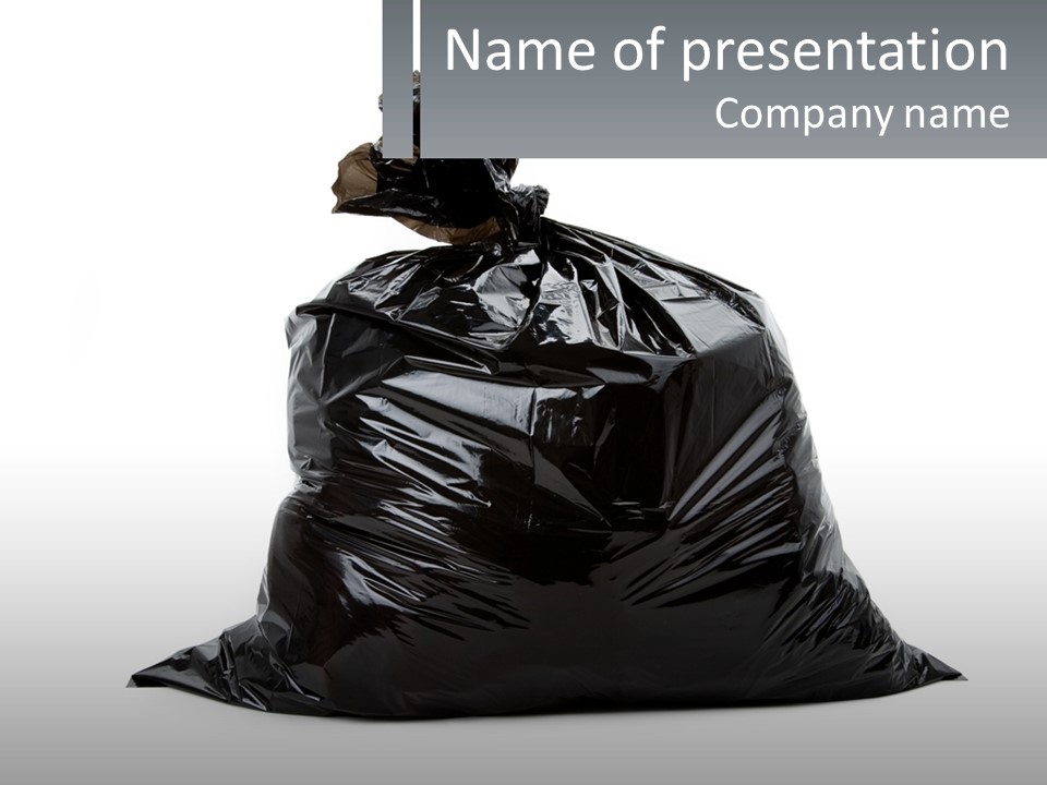 A Black Trash Bag With A Name Tag On It PowerPoint Template