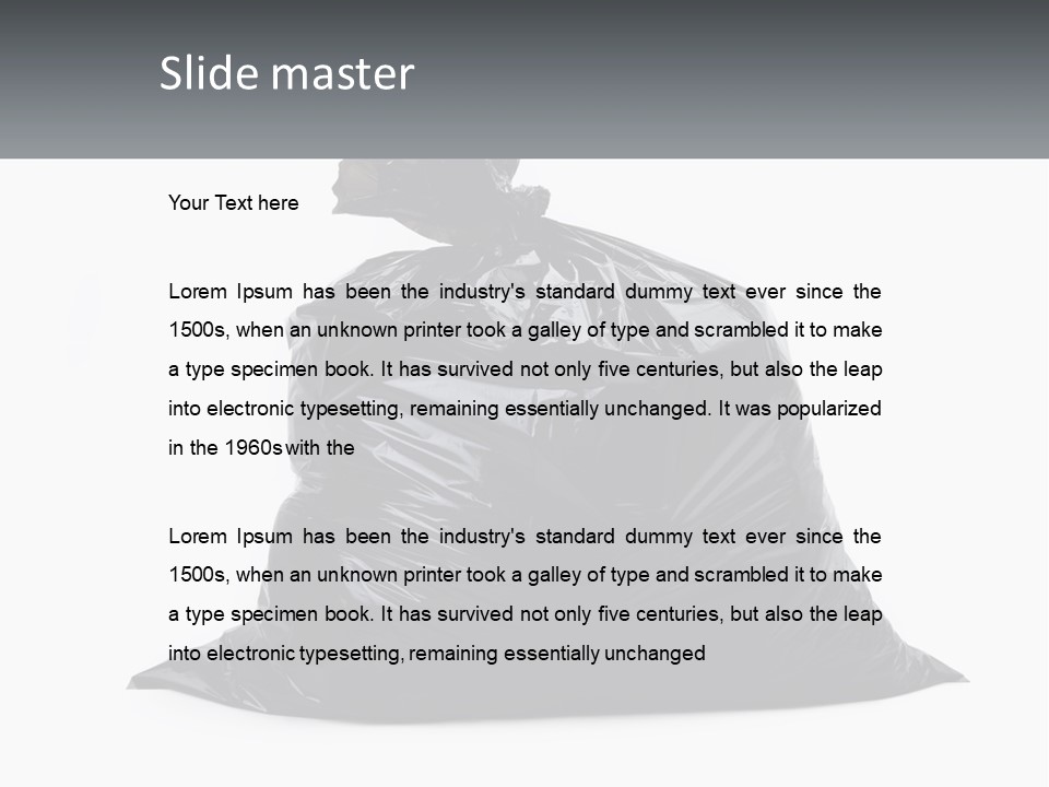 A Black Trash Bag With A Name Tag On It PowerPoint Template