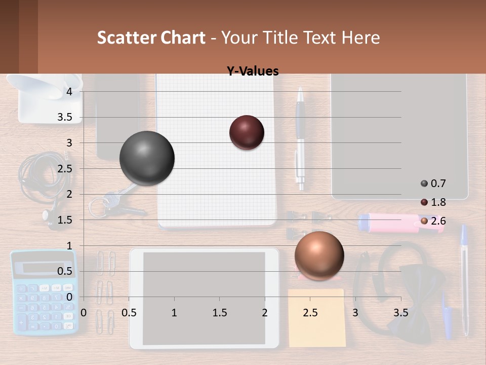 A Wooden Table Topped With Lots Of Office Supplies PowerPoint Template