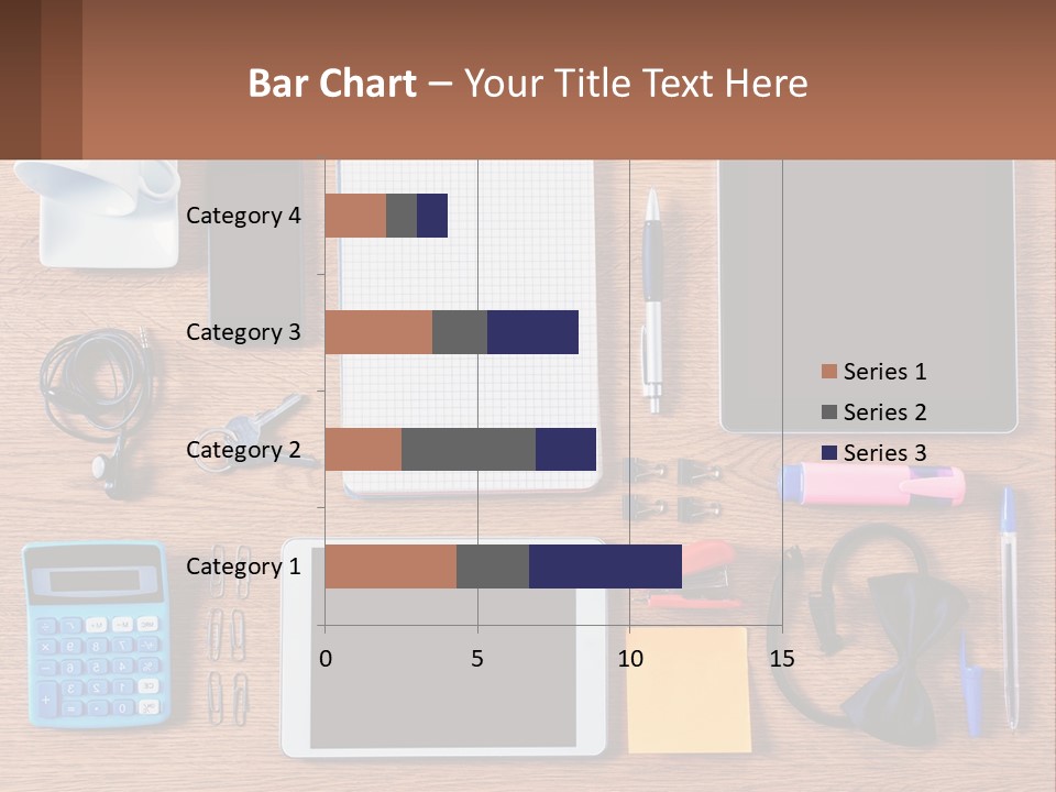 A Wooden Table Topped With Lots Of Office Supplies PowerPoint Template