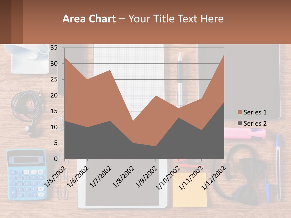 A Wooden Table Topped With Lots Of Office Supplies PowerPoint Template