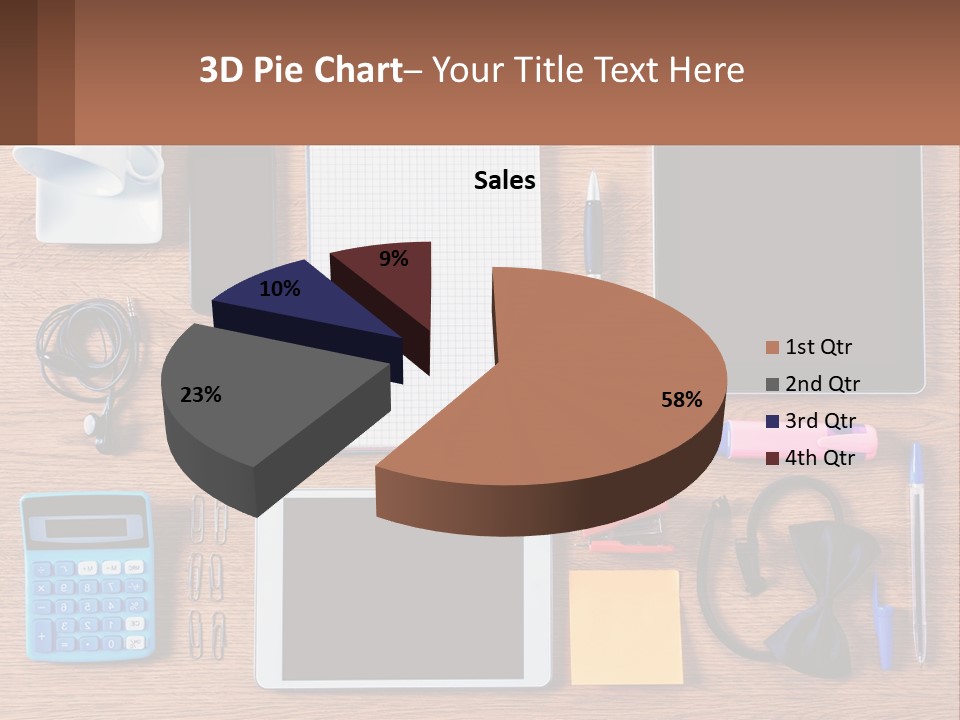 A Wooden Table Topped With Lots Of Office Supplies PowerPoint Template