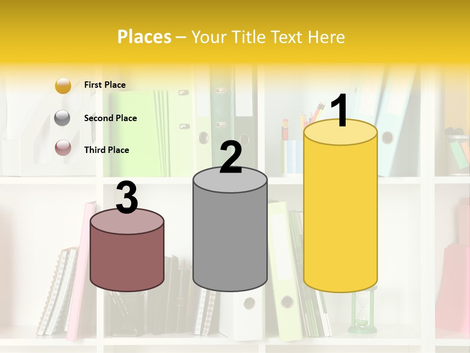 A Book Shelf Filled With Binders And Folders PowerPoint Template