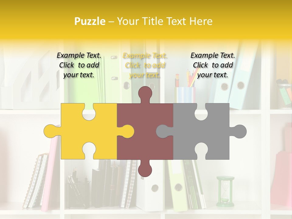 A Book Shelf Filled With Binders And Folders PowerPoint Template