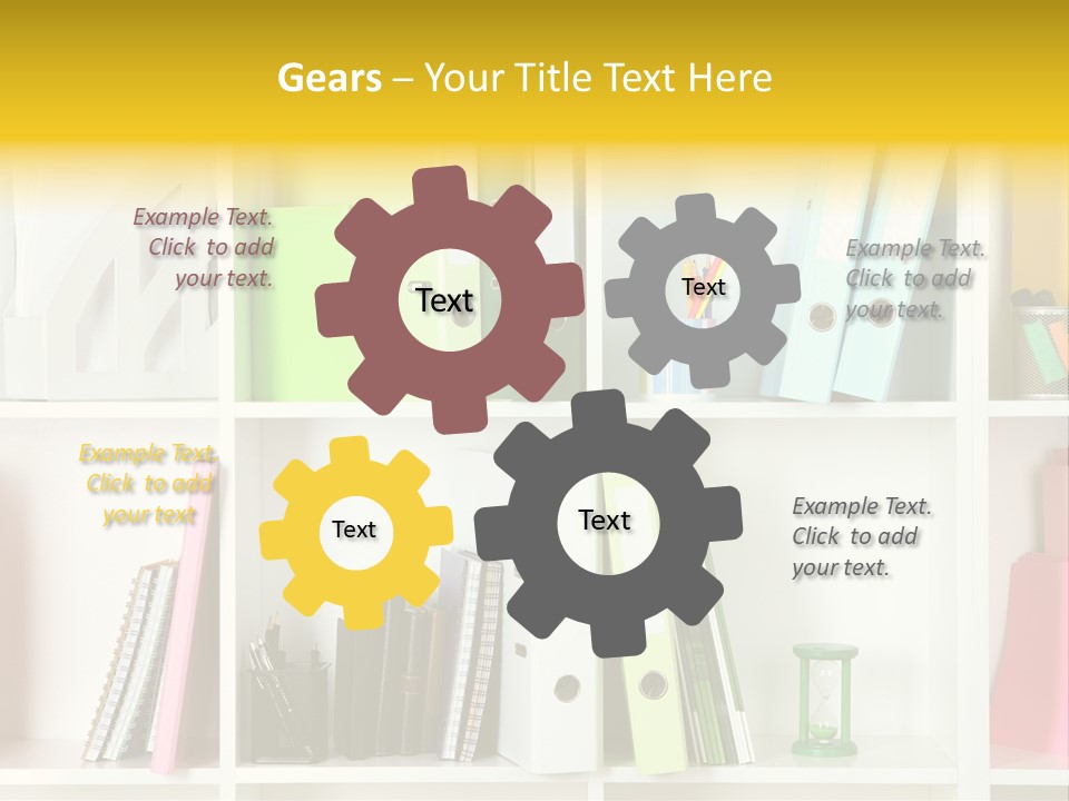 A Book Shelf Filled With Binders And Folders PowerPoint Template