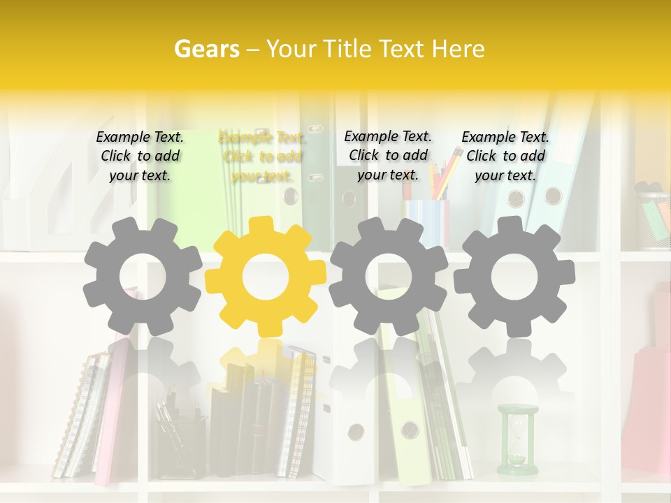 A Book Shelf Filled With Binders And Folders PowerPoint Template