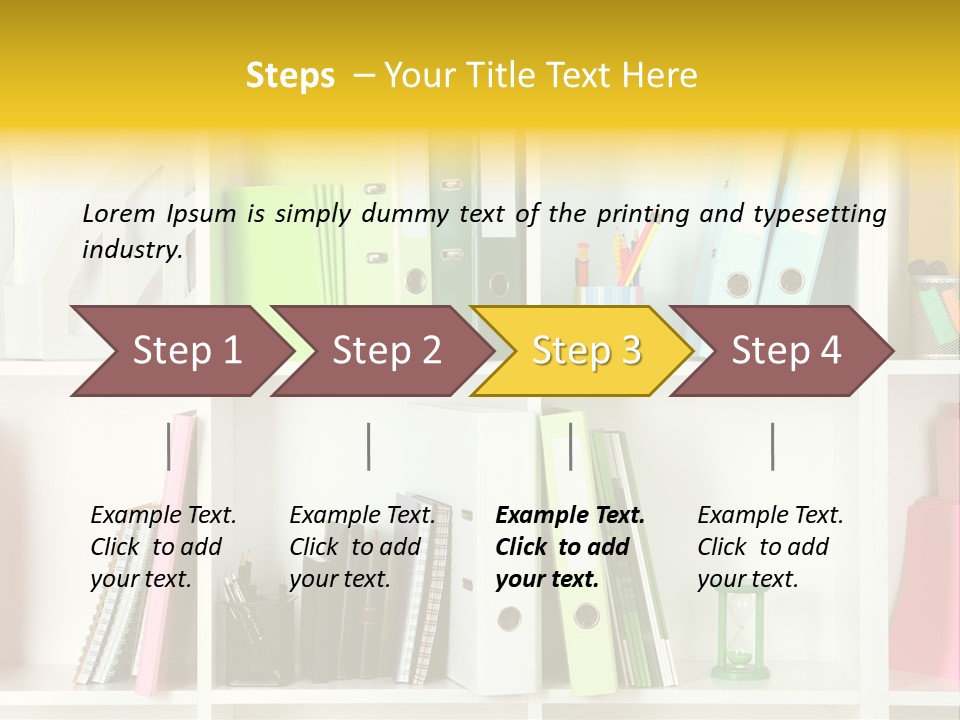 A Book Shelf Filled With Binders And Folders PowerPoint Template