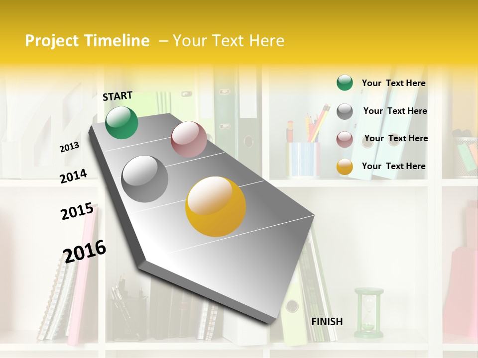A Book Shelf Filled With Binders And Folders PowerPoint Template