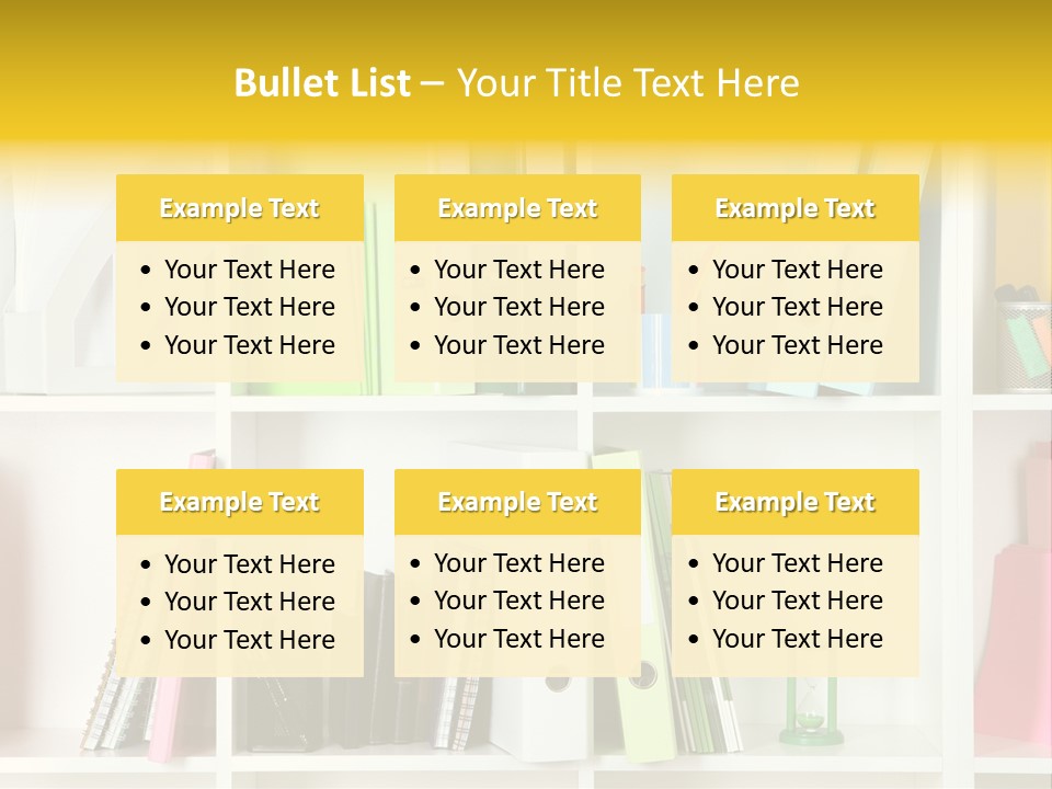 A Book Shelf Filled With Binders And Folders PowerPoint Template