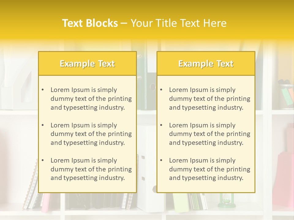 A Book Shelf Filled With Binders And Folders PowerPoint Template